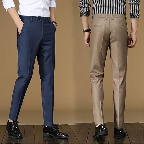 

Men's Dress Pants Chinos Tapered pants Pencil Trousers Pocket Solid Color Plain Anti-wrinkle Breathable Ankle-Length Business Casual Daily Fashion Formal Black Blue Micro-elastic / Spring / Fall