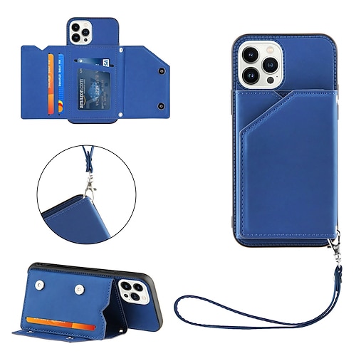 

Phone Case For Apple Back Cover iPhone 13 12 11 Pro Max Mini SE 2020 X XR XS Max 8 7 Plus Card Holder with Stand Single Sided Solid Colored PU Leather with Wrist Strap