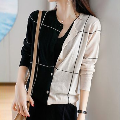 

Damen Strickjacke Strickwaren Stricken Strick Plaid Rundhalsausschnitt Casual Weich Outdoor Heim Frühling Sommer Blau Gelb Schwarz S / Langarm / Regular Fit / Ausgehen