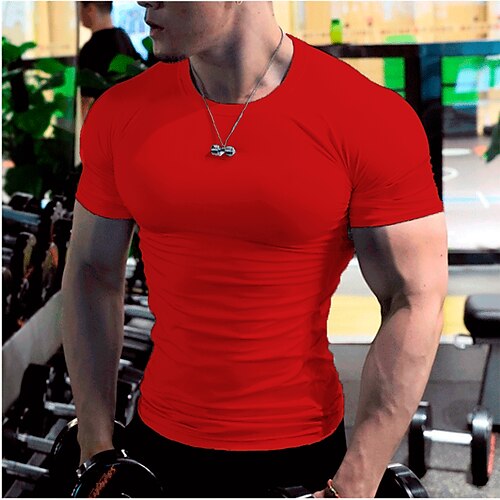 

Men's T shirt Solid Color Round Neck Casual Daily Short Sleeve Tops Muscle White Black Army Green