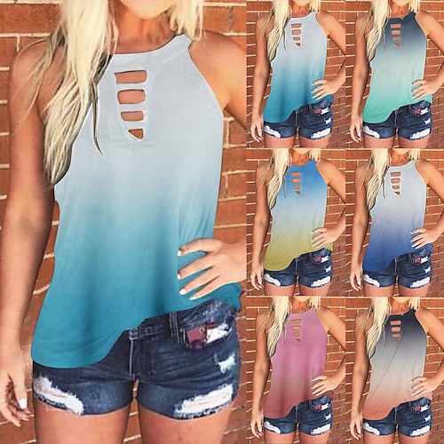 

summer women's round neck hollow sleeveless slim gradient vest