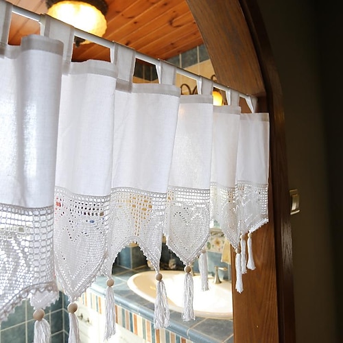 

1 Panel Valance Tier Curtains Cotton Line Coffee Curtain Top Tap Window Decor for Bar Living Room Bedroom Front