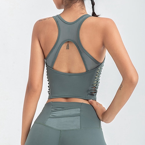 

Women's Sports Bra Medium Support Winter Racerback Removable Pad Solid Color Dark Grey Violet Nylon Yoga Fitness Gym Workout Bra Top Sport Activewear Breathable Quick Dry Comfortable Stretchy Slim