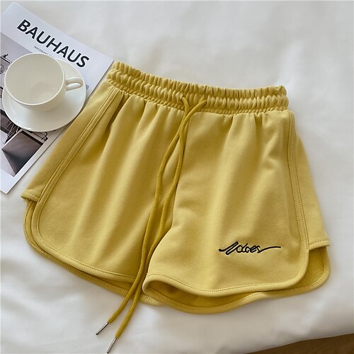 

Women's Loungewear Bottom Nighty 1 PCS Letter Simple Fashion Comfort Home Street Daily Bamboo Breathable Gift Short Pant Sporty Lace up Spring Summer White Black / Embroidery