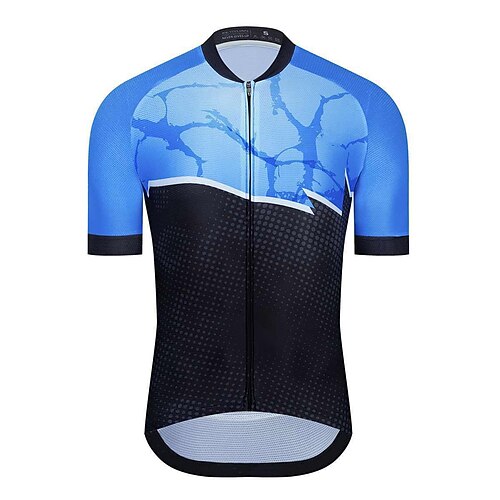 

CAWANFLY Men's Cycling Jersey Short Sleeve Bike Tee Tshirt Jersey Top with 3 Rear Pockets Road Bike Cycling Anti-Slip Sunscreen UV Resistant Cycling Black Blue Polyester Sports Clothing Apparel