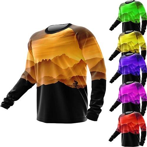 

21Grams Men's Downhill Jersey Long Sleeve Mountain Bike MTB Road Bike Cycling Green Purple Yellow Bike Warm Breathable Moisture Wicking Polyester Spandex Sports Nature & Landscapes Clothing Apparel
