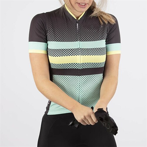 

21Grams Women's Cycling Jersey Short Sleeve Bike Top with 3 Rear Pockets Mountain Bike MTB Road Bike Cycling Breathable Quick Dry Moisture Wicking Reflective Strips Green Polka Dot Stripes Polyester