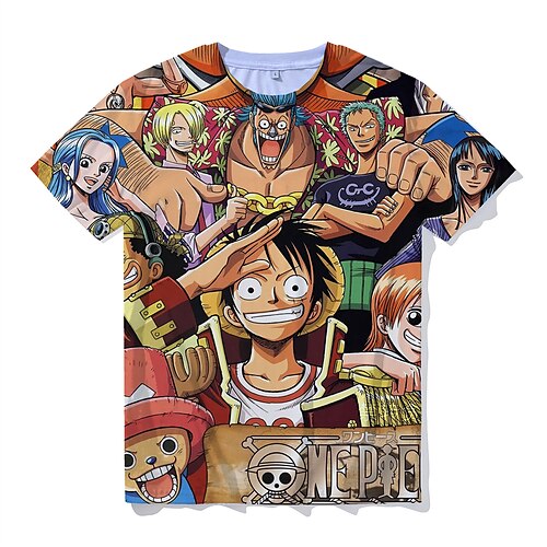 

One Piece Monkey D. Luffy T-skjorte Tegneserie Manga Animé Harajuku Graphic Kawaii T-Trøye Til Herre Dame Unisex Voksne 3D-utskrift 100% Polyester