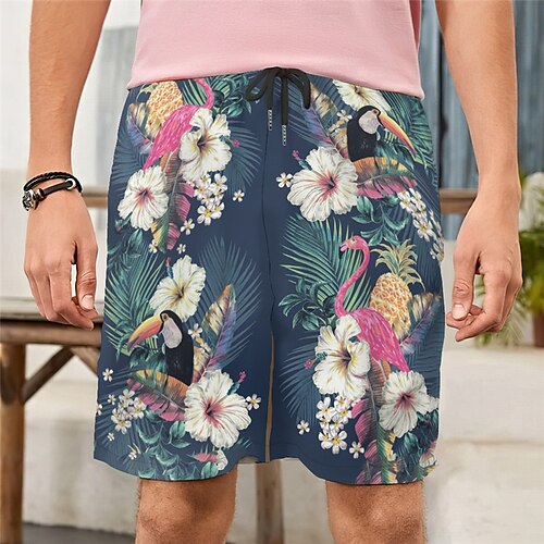 

Men's Casual Fashion Shorts Beach Shorts 3D Print Elastic Drawstring Design Knee Length Pants Daily Holiday Micro-elastic Plants Graphic Comfort Soft Mid Waist Blue M L XL XXL