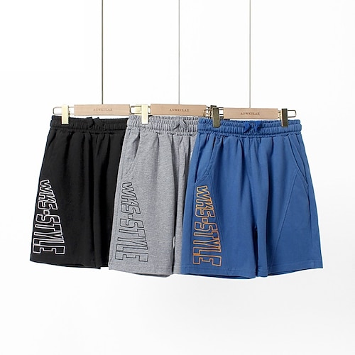 

Kids Boys Shorts Letter Active Drawstring Casual Cotton 4-12 Years Fall Black Blue Gray