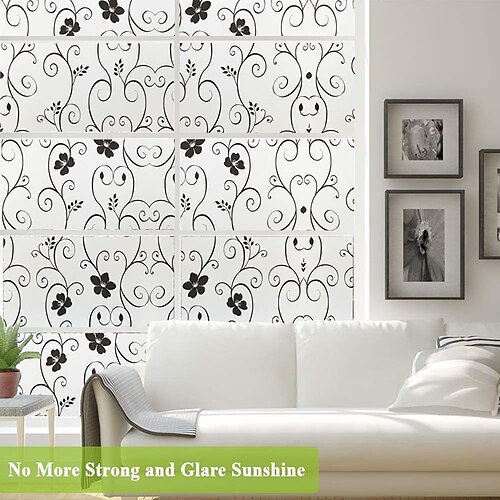 

100X45cm PVC Frosted Static Cling Stained Black Ironwork Glass Film Window Privacy Sticker Home Bathroom Decortion / Window Film / Window Sticker / Door Sticker Wall Stickers for bedroom living room