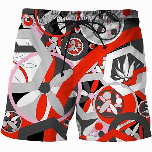

Men's Casual Fashion Shorts Beach Shorts 3D Print Elastic Drawstring Design Knee Length Pants Daily Holiday Micro-elastic Graphic Geometry Comfort Soft Mid Waist Green Blue Gray Red M L XL XXL 3XL