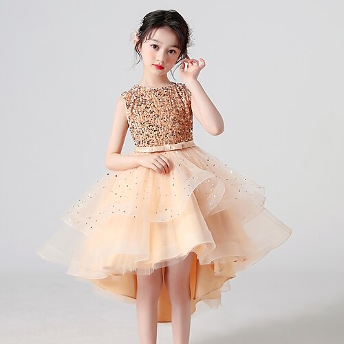

Kids Girls' Dress Sequin Blue White Gold Cotton Maxi Sleeveless Princess Sweet Dresses Children's Day Summer Regular Fit 4-13 Years