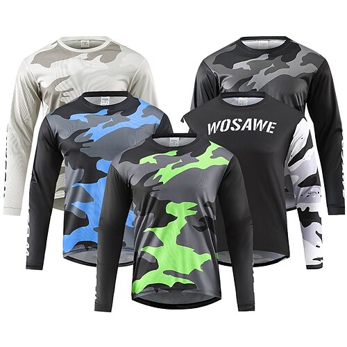 

WOSAWE Men's Cycling Jersey Long Sleeve Mountain Bike MTB Road Bike Cycling Winter White Black Green Camo / Camouflage Bike Jersey Breathable Quick Dry Polyester Sports Camo / Camouflage Clothing