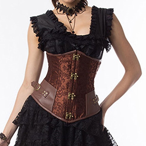 

Corset Women's Corsets Halloween Party Evening Black Brown Comfortable Underbust Corset Hook Eye Lace Up Backless Retro Tummy Control Pure Color Summer Spring