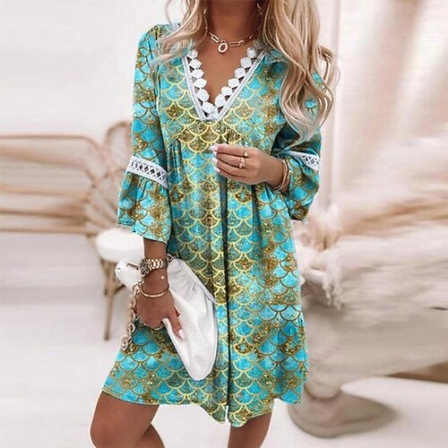 

Women's Shift Dress Knee Length Dress Green Blue Light Gray Half Sleeve Print Print Spring Summer V Neck Casual Boho 2022 S M L XL XXL XXXL / Loose