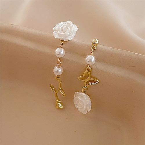 

Women's Hoop Earrings Mismatched Flower Butterfly Artistic Elegant Fashion Vintage French Earrings Jewelry Gold For Party Gift Daily Club Festival 1 Pair