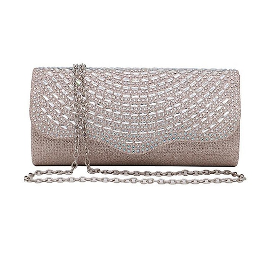 

Women's Evening Bag Polyester Crystals Chain Party / Evening Holiday Black Champagne Silver Gold