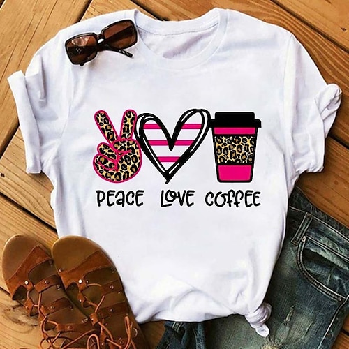 

Women's T shirt Tee Green Yellow Dusty Rose Leopard Heart Print Short Sleeve Casual Weekend Basic Round Neck Regular Painting Couple S