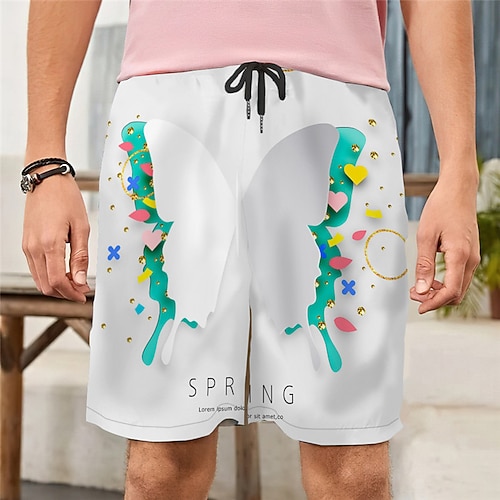 

Men's Casual Fashion Shorts Beach Shorts 3D Print Elastic Drawstring Design Knee Length Pants Daily Holiday Micro-elastic Graphic Butterfly Comfort Soft Mid Waist White M L XL XXL