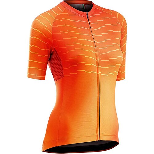 

21Grams Women's Cycling Jersey Short Sleeve Bike Top with 3 Rear Pockets Mountain Bike MTB Road Bike Cycling Breathable Moisture Wicking Quick Dry Reflective Strips Blue Sky Blue Orange Stripes Sports