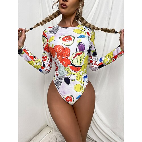 

Femme Maillot de bain 1 pièce Dos Nu Le Maillot de corps Maillot de bain Floral / Botanique Maillots de Bain Blanche Respirable Séchage rapide Élastique Manches Longues - Natation Surf Plage Automne