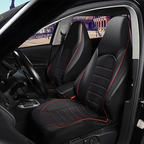 

Universal Car Front Seat Cover PU Leather Fashion Style Smooth High Back Bucket Car Interior Cover Fit Most Cars, Trucks, SUVs