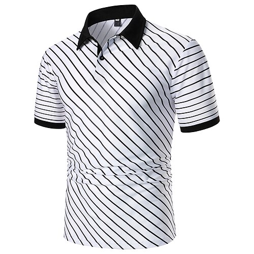 

Men's Golf Shirt Dress Shirt Casual Shirt Striped Holiday Geometry Classic Collar Casual Daily Color Block Button-Down Short Sleeve Tops Summer Shirts Casual Fashion Classic Black / White