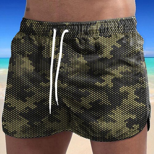 

Men's Swim Shorts Swim Trunks Board Shorts Beach Shorts Elastic Waist 3D Print Elastic Drawstring Design Graphic Camouflage Geometry Comfort Soft Short Daily Holiday Beach Sports Fashion ArmyGreen