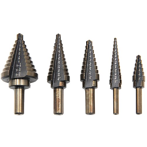 

5pcs HSS Inch Roasted Yellow Ladder Drill Step Drill Bit Hole Cutter Drilling Tool Kit Set