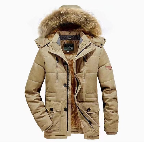 

men's winter puffer jacket fleece jacket military tactical jacket trench coat parka thickened hooded with removable faux fur trim warm windproof lightweight outerwear windbreaker skiing hunting