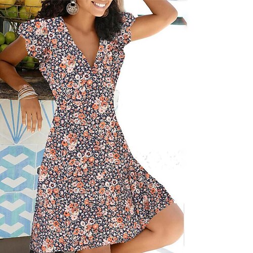 

Mulheres Vestido casual Vestido floral Vestido Boho Minivestido Laranja Manga Curta Floral Imprimir Primavera Verão Decote V Boho Final de semana Ajuste Largo 2023 S M L XL XXL 3XL 4XL 5XL