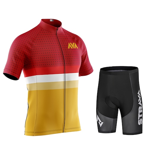 

CAWANFLY Men's Cycling Jersey with Shorts Short Sleeve Mountain Bike MTB Road Bike Cycling Red Yellow Bike Padded Shorts / Chamois Clothing Suit UV Resistant 3D Pad Anatomic Design Ultraviolet