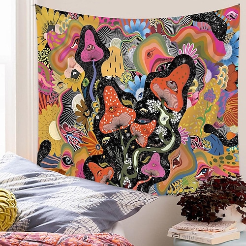 

Psychedelic Abstract Wall Tapestry Art Decor Blanket Curtain Picnic Tablecloth Hanging Home Bedroom Living Room Dorm Decoration Polyester Arabesque Mushroom Trippy Mountain