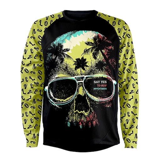 

21Grams Men's Downhill Jersey Long Sleeve Mountain Bike MTB Road Bike Cycling Yellow Graphic Skull Bike Breathable Quick Dry Moisture Wicking Polyester Spandex Sports Graphic Skull Clothing Apparel