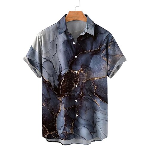 

Men's Shirt Graphic Turndown Black / Gray Outdoor Street Short Sleeve 3D Button-Down Clothing Apparel Fashion Casual Breathable Comfortable / Summer / Summer