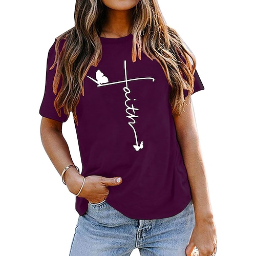 kvinders tro sommerfugl bogstav print kortærmet dame t-shirt от Lightinthebox WW
