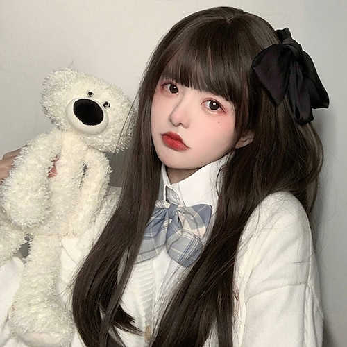 

Wig Female Long Hair Natural Temperament Hairstyle Black Long Straight Hair Simulation Fashion Wig Cover