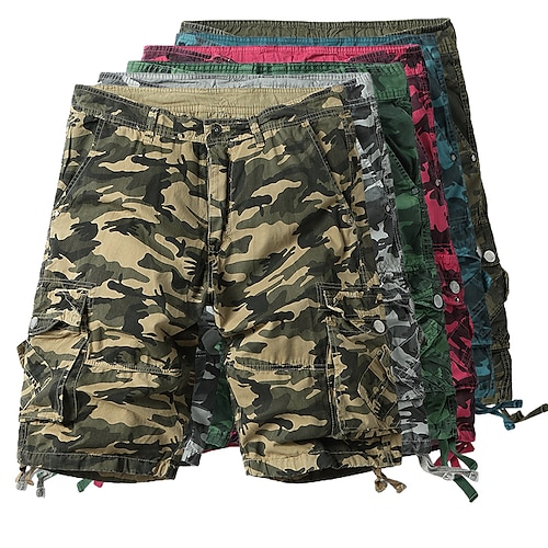 

Men's Cargo Shorts Hiking Shorts Military Summer Outdoor 12"" Ripstop Breathable Quick Dry Multi Pockets Shorts Bottoms Lake blue Camouflage Blue Cotton Camping / Hiking / Caving 30 32 34 36 38