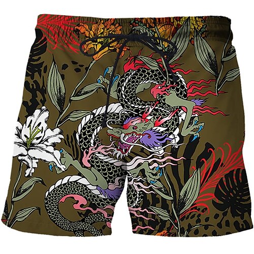 

Men's Casual Fashion Shorts Beach Shorts 3D Print Elastic Drawstring Design Knee Length Pants Daily Holiday Micro-elastic Dragon Graphic Comfort Soft Mid Waist Green Blue Black M L XL XXL 3XL
