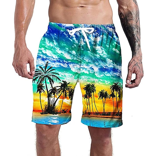 

Men's Swim Shorts Swim Trunks Board Shorts Pocket Drawstring Elastic Waist Coconut Tree Print Quick Dry Short Daily Holiday Casual Athleisure 1 2 Micro-elastic