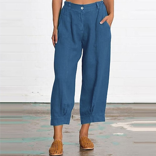 

Women's Slacks Pants Trousers Capri shorts Wine Khaki Dusty Blue High Waist Basic Casual Ankle-Length Breathable Solid Colored M L XL XXL 3XL / Loose Fit