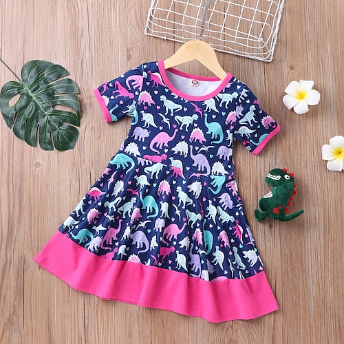 

Bambino Da ragazza Vestito Dinosauro Abito linea A Al ginocchio Vestito Giornaliero Stampa Cotone Senza maniche Essenziale Vestito 1-5 anni Estate Blu