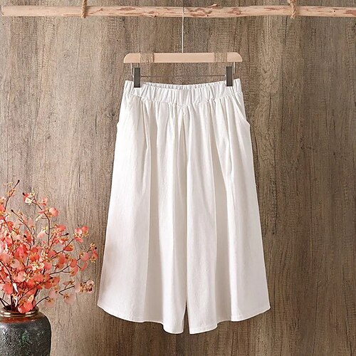 

Women's Plus Size Chinos Capri shorts Solid Color Basic Casual Casual Daily Natural Calf-Length Fall Spring White Black Blue L XL XXL 3XL 4XL / Cotton