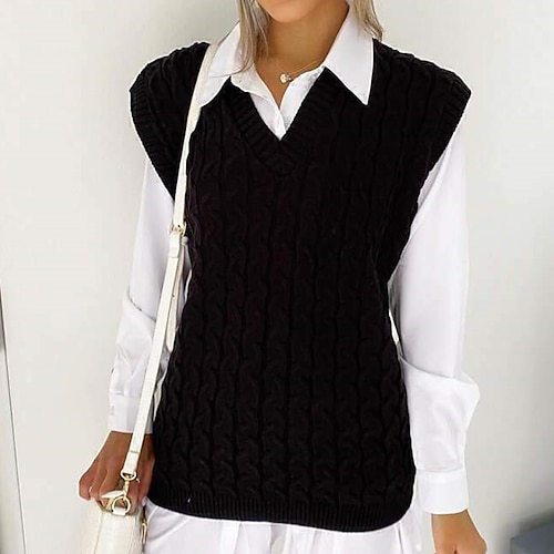 

Dame Sweater vest Jumper Kabel Strikke Strikket Ren farve V-hals Stilfuld Afslappet udendørs Daglig Forår Sommer Lyserød Beige S M L / Uden ærmer / Uden ærmer / Ferie / Regulær / I-byen-tøj