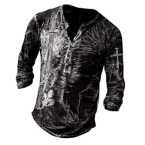 

Men's Unisex T shirt Tee Henley Shirt Graphic Prints Weapon Henley Black 3D Print Outdoor Street Long Sleeve Button-Down Print Clothing Apparel Basic Sports Fashion Designer / Summer / Spring