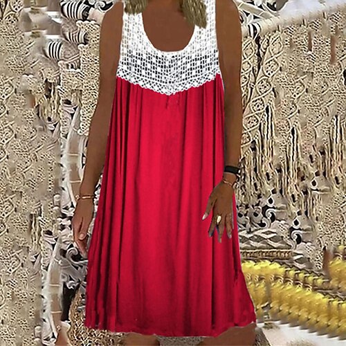 

Women's Casual Dress Knee Length Dress Green Blue Black Purple Red Navy Blue Sleeveless Solid Color Hollow Out Spring Summer Crew Neck Casual 2022 S M L XL XXL 3XL 4XL 5XL