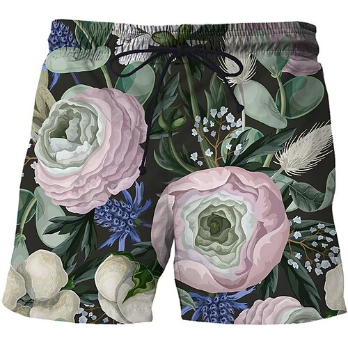 

Men's Casual Fashion Shorts Beach Shorts 3D Print Elastic Drawstring Design Knee Length Pants Daily Holiday Micro-elastic Plants Graphic Comfort Soft Mid Waist Green Blue Pink Light Blue M L XL XXL