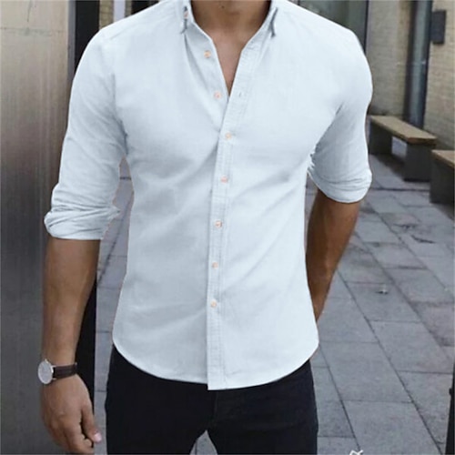 

Men's Casual Shirt Solid Color Turndown White Black Brown Long Sleeve Outdoor Street Button-Down Tops Fashion Casual Breathable Comfortable