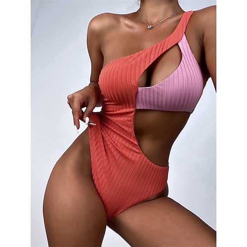 

Mulheres Roupa de Banho Uma pedaço Monoquíni Fatos de banho triquíni Normal roupa de banho Sem costas Com Corte Emenda Buraco Bloco de cor Rosa claro Fatos de banho Sensual Férias Moda / Moderno